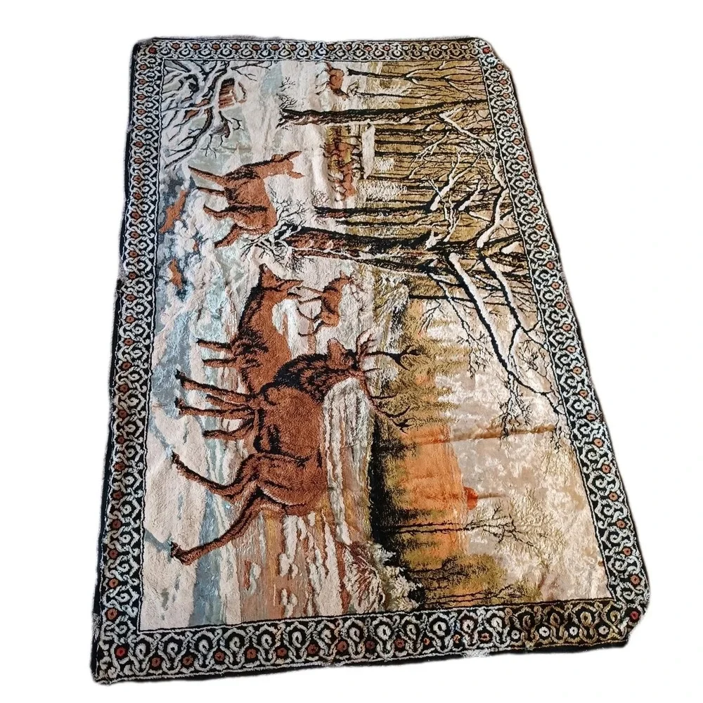 Vintage Deer Buck Forest Outdoorsman Wall Tapestry Rug Decor Italy Mid‎ Century